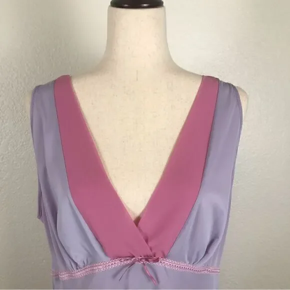 Vintage Vanity Fair lavender & mauve deep V neck & back Maxi slip dress XL* - Picture 2 of 6